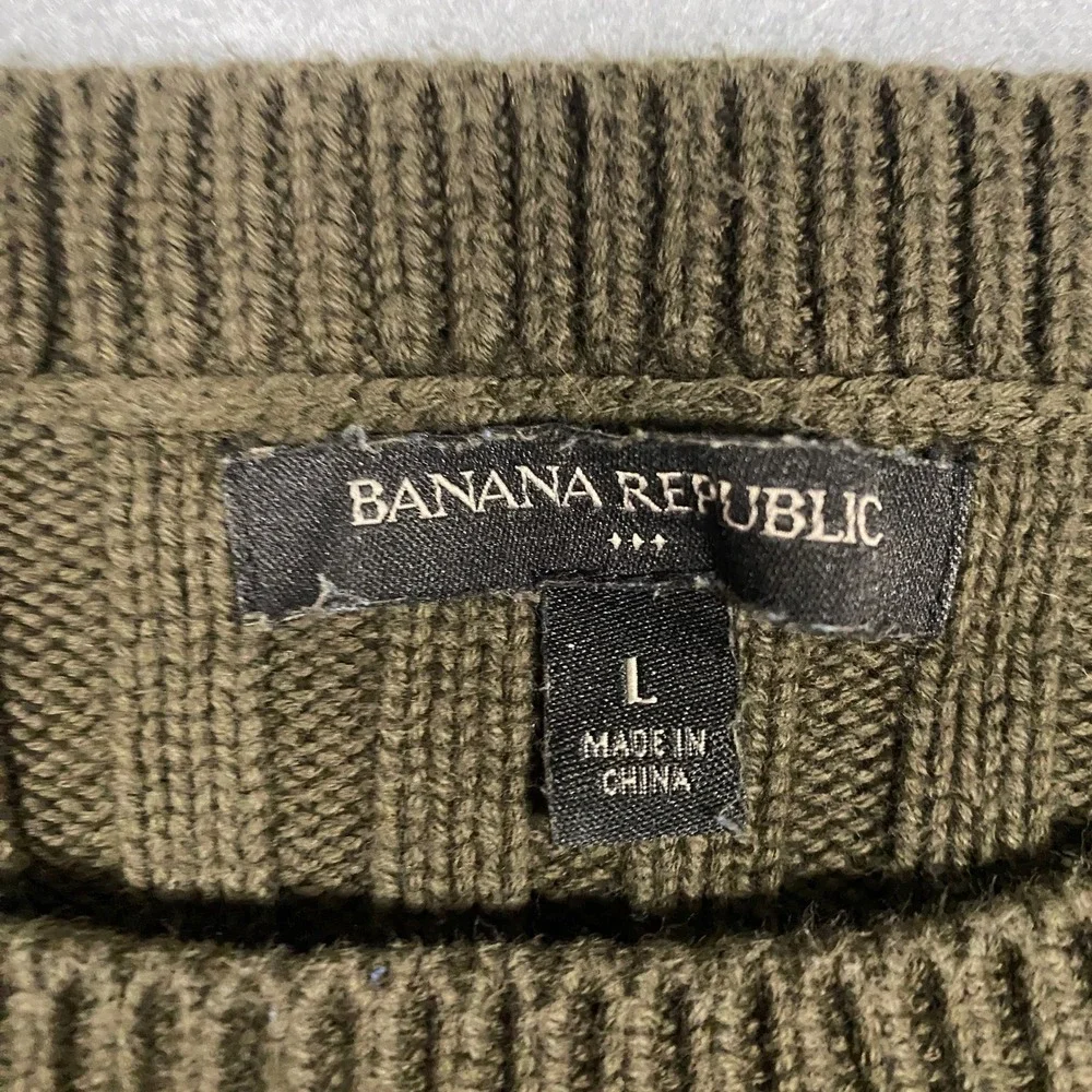 Banana Republic Sweater Mens Large Olive Green Cable Knit Ribbed Cotton